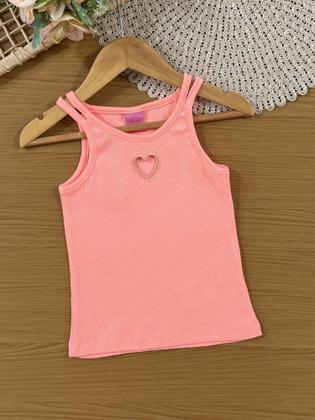 Imagem de Conjunto Infantil Belime Verão com Shorts e Regata Laranja Coração