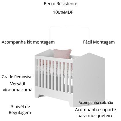 Imagem de Conjunto Infantil Berço Com Colchão E Cômoda MDF Inclusa Para Quarto Bebê