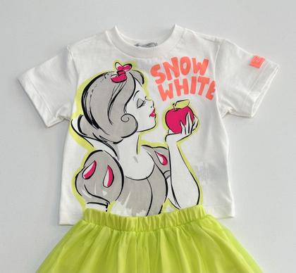Imagem de Conjunto Infantil Bimbi Menina Branca de Neve Blusa Estampada Saia Tule Neon Festa Casual Moda Kids Princesa