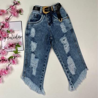 Imagem de Conjunto Infantil Blogueirinha Cropped Calça Jeans Moda Luxo