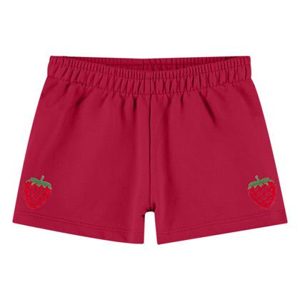 Imagem de Conjunto Infantil Blusa Cropped Branca Moranguinhos e Short Vermelho Nanai