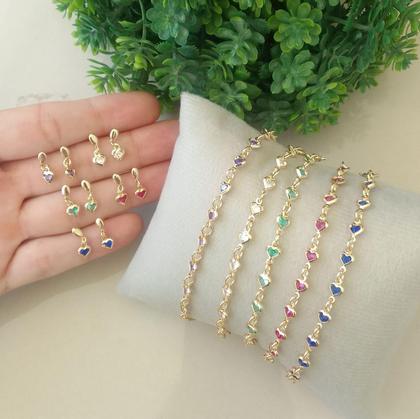 Imagem de Conjunto Infantil Brinco + Coração Banhado A Ouro - Escolher