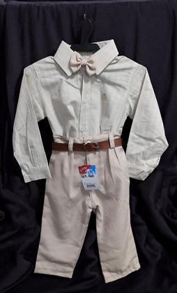 Imagem de Conjunto Infantil Camisa Listrada e Calça Bege com Cinto - Estilo e Conforto para Crianças