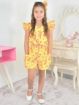 Imagem de Conjunto Infantil Capivara Charmosa - Blusa e Short + Enfeite de Cabelo - Várias Cores