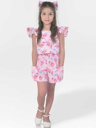 Imagem de Conjunto Infantil Capivara Charmosa - Blusa e Short + Enfeite de Cabelo - Várias Cores