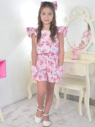 Imagem de Conjunto Infantil Capivara Charmosa Rosa Menina Blogueirinha - Blusa e Short