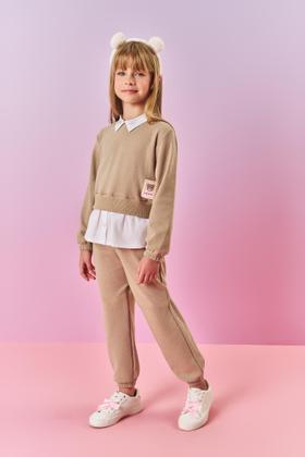 Imagem de Conjunto Infantil Cinti Inverno com Calça e Casaco Bege com Strass
