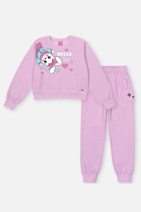 Imagem de Conjunto Infantil Cinti Inverno com Calça e Casaco Lilás Coelhinha com Strass