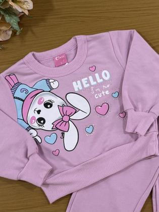 Imagem de Conjunto Infantil Cinti Inverno com Calça e Casaco Lilás Coelhinha com Strass