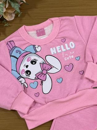Imagem de Conjunto Infantil Cinti Inverno com Calça e Casaco Rosa Coelhinha com Strass