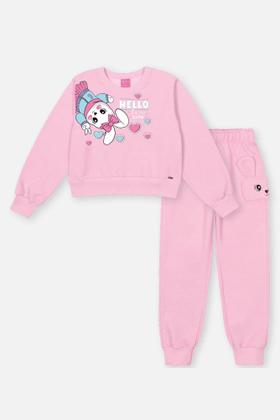 Imagem de Conjunto Infantil Cinti Inverno com Calça e Casaco Rosa Coelhinha com Strass