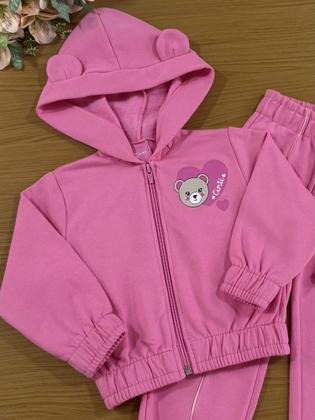 Imagem de Conjunto Infantil Cinti Inverno com Calça e Jaqueta Rosa Ursinho Coração
