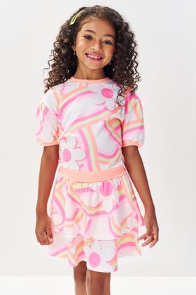 Imagem de Conjunto Infantil Cinti Verão com Shorts e Blusa Branca Arco-íris Floral