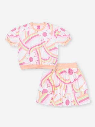 Imagem de Conjunto Infantil Cinti Verão com Shorts e Blusa Branca Arco-íris Floral
