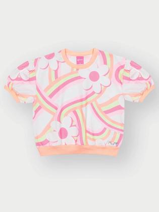 Imagem de Conjunto Infantil Cinti Verão com Shorts e Blusa Branca Arco-íris Floral