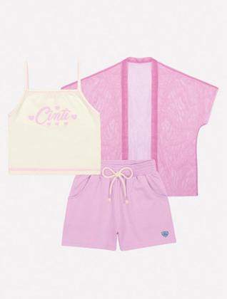 Imagem de Conjunto Infantil Cinti Verão Shorts Lilás e Top Com Sobreposição Em Tule