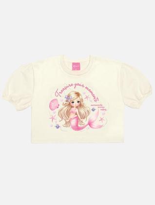 Imagem de Conjunto Infantil Cinti Verão Shorts Saia Rosa e Blusa Sereia