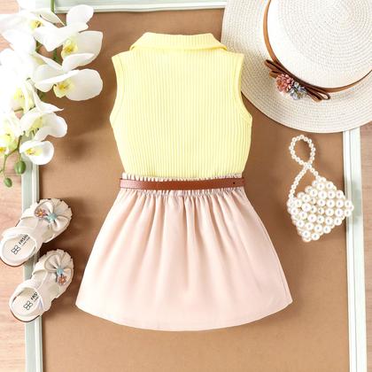 Imagem de Conjunto Infantil de Bebê Para Meninas Social Moda Verão Casual Camisa E Saia com Cinto