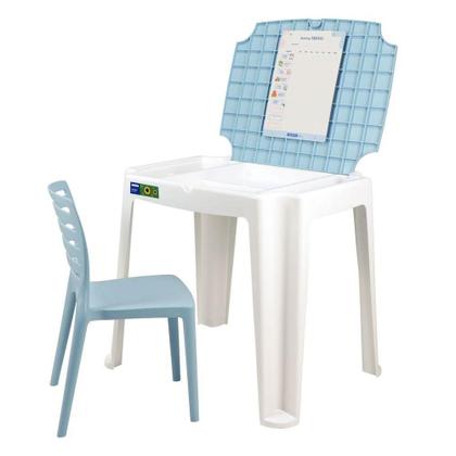 Imagem de Conjunto Infantil De Mesa E Cadeira Tramontina Beni Azul Em Polipropileno Com Quadro De Atividades