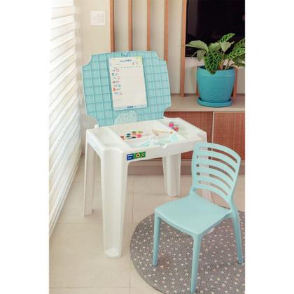 Imagem de Conjunto Infantil De Mesa E Cadeira Tramontina Beni Azul Em Polipropileno Com Quadro De Atividades