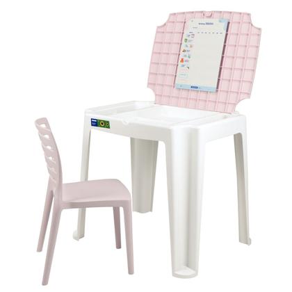 Imagem de Conjunto Infantil de Mesa e Cadeira Tramontina Beni Rosa em Polipropileno com Quadro de Atividades