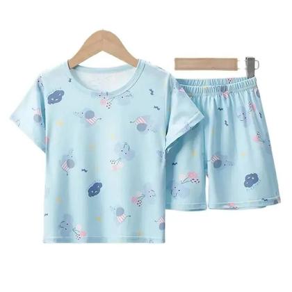 Imagem de Conjunto Infantil de Shorts e Blusa de Verão - Estampa de Elefante Azul