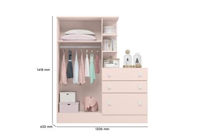 Imagem de Conjunto Infantil Doce Sonho Berço Com Colchão e Roupeiro 2 Portas 3 Gavetas Rosa Móveis Leartam
