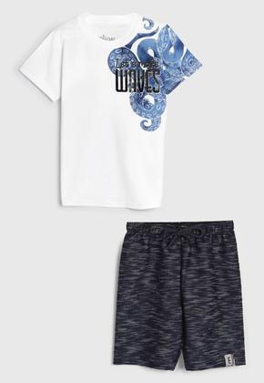 Imagem de Conjunto Infantil Elian Masculino Camiseta Camisa Polvo Com Bermuda Em Moletom Verão Meia Malha