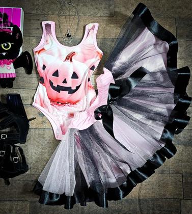 Imagem de Conjunto Infantil Fantasia Halloween Abóbora Com Saia Filó