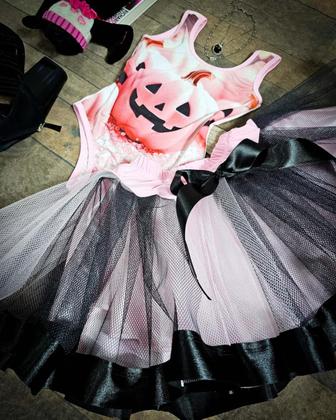 Imagem de Conjunto Infantil Fantasia Halloween Abóbora Com Saia Filó