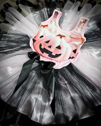 Imagem de Conjunto Infantil Fantasia Halloween Abóbora Com Saia Filó