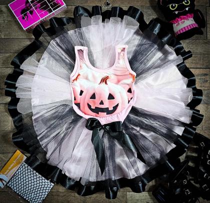 Imagem de Conjunto Infantil Fantasia Halloween Abóbora Com Saia Filó