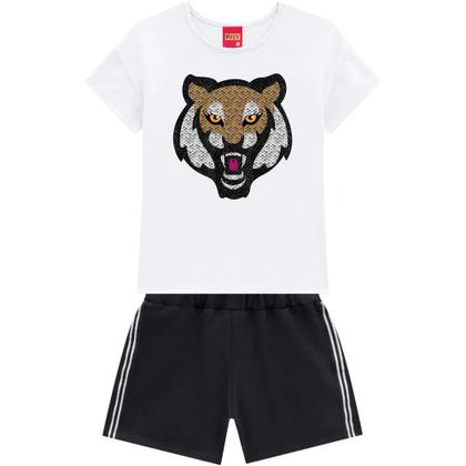 Imagem de Conjunto Infantil Feminino Blusa + Short Kyly Tigre