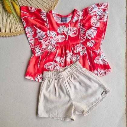Imagem de Conjunto Infantil  Feminino de Blusa em Malha e Short em Linho com Viscose - Quimby