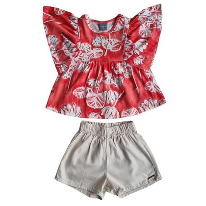 Imagem de Conjunto Infantil  Feminino de Blusa em Malha e Short em Linho com Viscose - Quimby