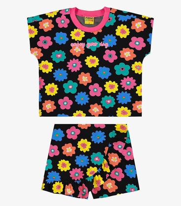 Imagem de Conjunto Infantil Feminino Florido Rovi Kids Preto