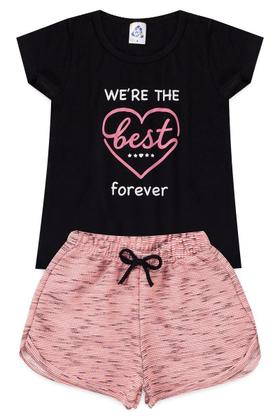 Imagem de Conjunto Infantil Feminino Verão Blusa Estampada Shorts Moletinho Confortável Menina