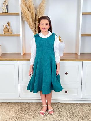 Imagem de Conjunto Infantil Feminino Vestido + Casaquinho de Linho Juvenil Elegante