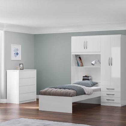 Imagem de Conjunto Infantil Guarda-roupa com Cama Lisboa 4 Portas e 3 Gavetas com Cômoda Carla 4 Gavetas