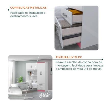 Imagem de Conjunto Infantil Guarda-roupa com Cama Lisboa 4 Portas e 3 Gavetas com Cômoda Carla 4 Gavetas