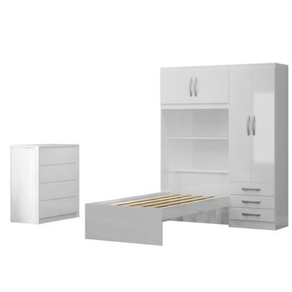 Imagem de Conjunto Infantil Guarda-roupa com Cama Lisboa 4 Portas e 3 Gavetas com Cômoda Carla 4 Gavetas