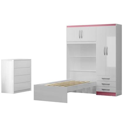 Imagem de Conjunto Infantil Guarda-roupa com Cama Lisboa 4 Portas e 3 Gavetas com Cômoda Carla 4 Gavetas