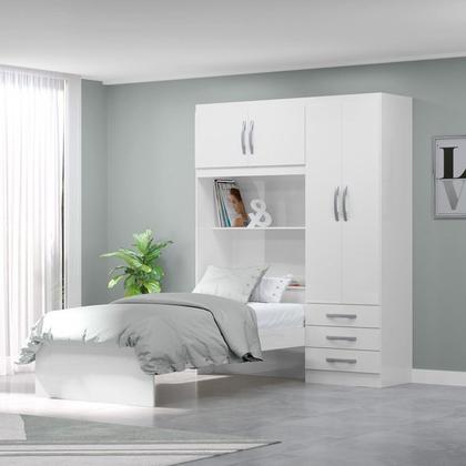 Imagem de Conjunto Infantil Guarda-roupa com Cama Lisboa 4 Portas e 3 Gavetas com Cômoda Carla 4 Gavetas