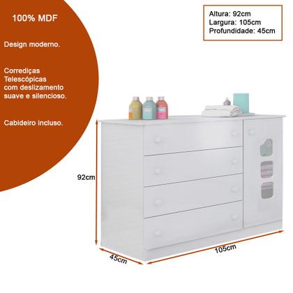 Imagem de Conjunto Infantil Guarda Roupa e Cômoda Lina 100% MDF Branco Semi Brilho - Sallar Home
