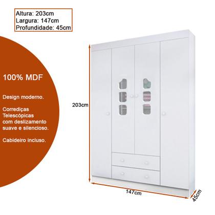 Imagem de Conjunto Infantil Guarda Roupa e Cômoda Lina 100% MDF Branco Semi Brilho - Sallar Home