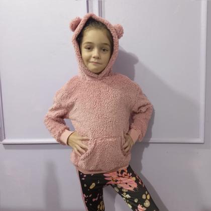 Imagem de Conjunto Infantil Inverno Menina Casaco Com Capuz E Orelhas Em Pelo E Legging Térmica Tam 6 a 12 - Infanti