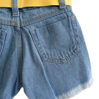 Imagem de Conjunto Infantil Jeans Infantil Meninas-Short+Cinto+Blusinha Manga Tule- Festas-Natal-Ano Novo- Manu -