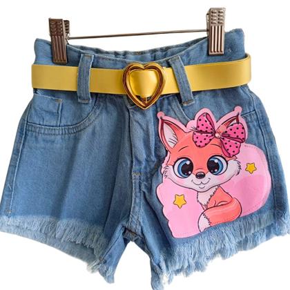 Imagem de Conjunto Infantil Jeans Infantil Meninas-Short+Cinto+Blusinha Manga Tule- Festas-Natal-Ano Novo- Manu -