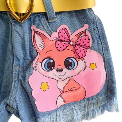 Imagem de Conjunto Infantil Jeans Infantil Meninas-Short+Cinto+Blusinha Manga Tule- Festas-Natal-Ano Novo- Manu -