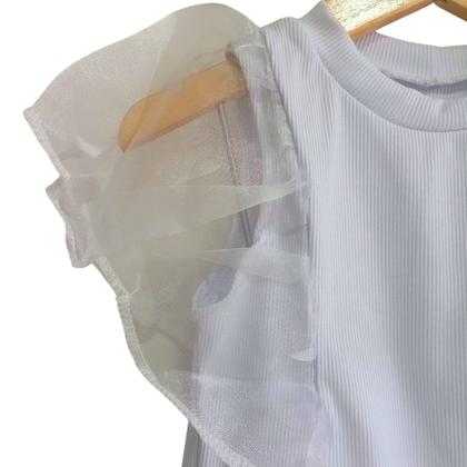 Imagem de Conjunto Infantil Jeans Infantil Meninas-Short+Cinto+Blusinha Manga Tule- Festas-Natal-Ano Novo- Manu -